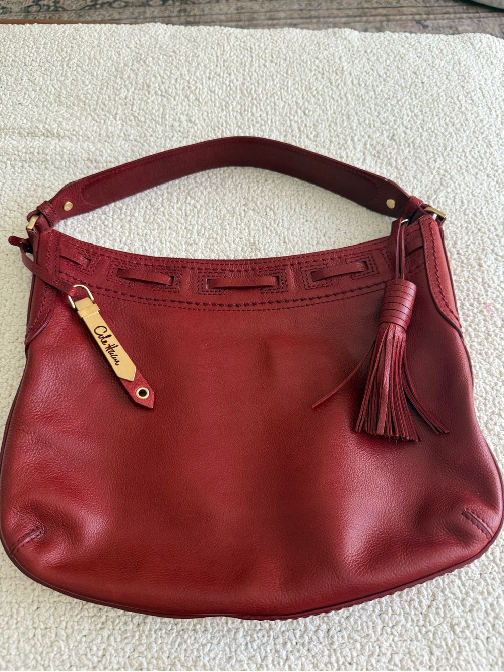 Cole Haan Burgundy/Red Leather Shoulder Bag with Tassel